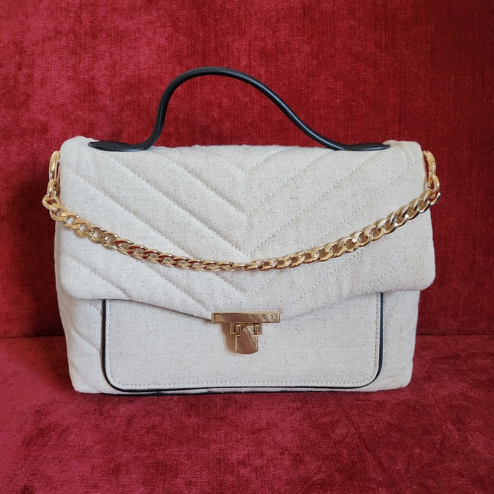 A New Day Quilted Top Handle Satchel Handbag in Canvas Material - EUC